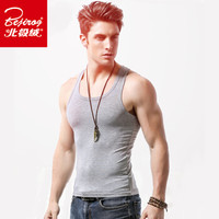 北极绒男士背心男纯棉螺纹运动弹力修身背心男式打底衫 灰色1件装 XXL