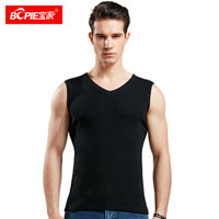 宝派男士背心男纯棉宽肩运动健身背心夏季跨栏无袖打底汗衫 黑色V领 M(165/90)