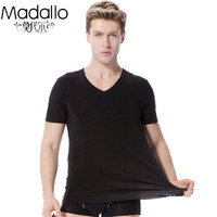 莫代尔背心男士V领短袖无痕随心裁弹力修身透气莫代尔T恤打底衫黑色XXL