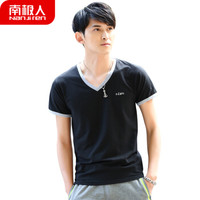 南极人男士背心短袖T恤精梳棉弹力打底衫V领运动汗衫休闲内衣N696D10761 V领黑色 L