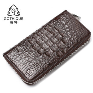 哥特（Gothique）鳄鱼皮钱包手包男士无拼接鳄鱼钱包商务拉链手拿包GT6046棕色珍藏版