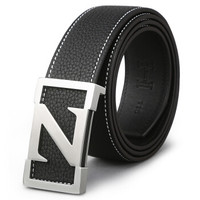 V.V.Brown时尚男款头层牛皮腰带不锈钢字母内穿式板扣男士皮带礼盒装 黑色 Z110