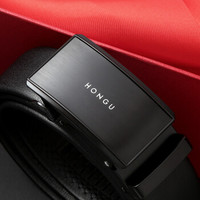 红谷皮带男牛皮男士皮带商务休闲头层牛皮自动扣腰带男裤带  H2111172漆黑