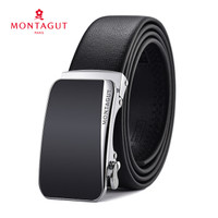 梦特娇(MONTAGUT)男士皮带牛皮自动扣外穿裤带商务休闲韩版男式加长腰带礼盒套装R743810021A黑色