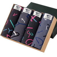 七匹狼男士内裤 纯棉印花中腰四角裤头内裤 男 平角裤短裤 4条盒装L