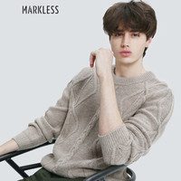 Markless 加厚羊毛针织衫男士青年休闲套头圆领毛衣MSA7709M 米杏色 170/M