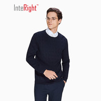 InteRight 男士圆领长袖扭花针织衫 (L、藏青色)