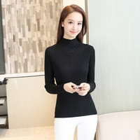 朗悦女装 针织衫女2018秋冬新款修身打底衫半高领毛衣学生套头上衣 LWYC188248黑色均码