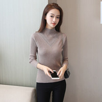 朗悦女装 针织衫女2018秋冬新款修身打底衫半高领毛衣学生套头上衣 LWYC188248驼色均码