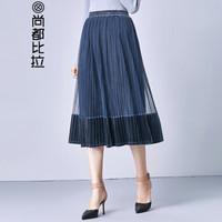 Sentubila 尚都比拉 纯色松紧腰淑女拼接网纱百褶裙 174Q0718840 仓黑色 M