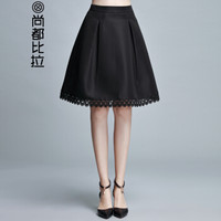 尚都比拉（Sentubila） 花边百褶半身裙2019春季新款女装优雅A字裙收腰中裙 163Q612378 黑色 S