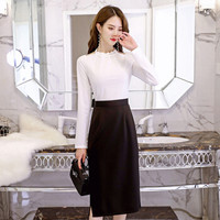 俞兆林 2019新款女装OL气质优雅拼色复古连衣裙百搭立领长袖两件套一步裙 YWQZ187426 白色 M