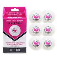 Butterfly 蝴蝶 三星级乒乓球6只装专业大赛比赛用球R40+白色