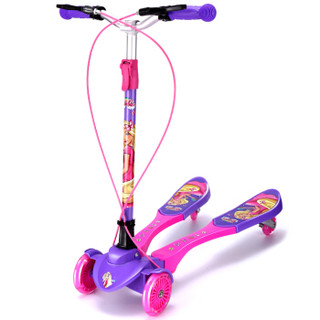 芭比（Barbie）儿童滑板车 一键折叠双手刹三挡可调节四轮全闪滑板蛙式滑滑车 粉紫色 女童版