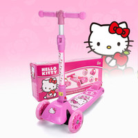 凯蒂猫（hellokitty）儿童滑板车四轮闪光摇摆车可折叠升降脚踏车HCA71106