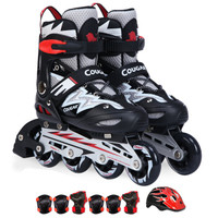 美洲狮（COUGAR）溜冰鞋儿童轮滑鞋男女可调旱冰鞋闪电套装MZS835L-12黑白色M码