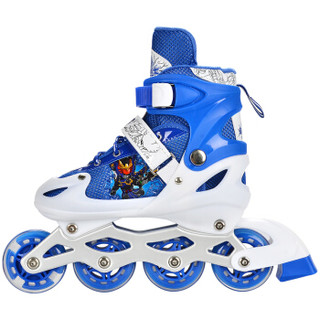 铠甲勇士 溜冰鞋儿童 套装轮滑鞋 男女闪光轮旱冰鞋 滑冰鞋 M码 蓝色 KJ-337（赠：护具头盔路障）