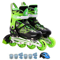 美洲狮（COUGAR）溜冰鞋儿童轮滑鞋男女可调旱冰鞋闪电套装MZS835L-12黑绿色M码
