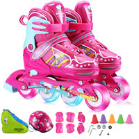 史努比 SNOOPY 溜冰鞋儿童男女全套装可调节八轮全闪直排轮滑鞋M码粉色BH705