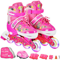 乐士 ENPEX 轮滑鞋儿童 套装溜冰鞋 男女闪光轮旱冰鞋 滑冰鞋 M码 粉色 MS172（赠包+护具头盔路障）