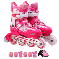 美洲狮（COUGAR）溜冰鞋儿童轮滑鞋男女可调旱冰鞋闪电套装MZS835L-12粉红色S码