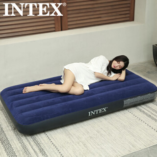 INTEX 蓝色植绒单人充气床垫 居家躺椅 露营帐篷气垫床【赠充气泵】68950
