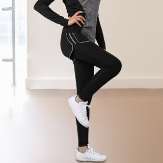 普为特POVIT 瑜伽服女套装 修身显瘦跑步运动健身长袖两件套 亚麻灰XL码P-833