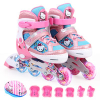 凯蒂猫（hellokitty）溜冰鞋儿童全闪光轮滑鞋套装可调旱冰鞋HCB71250-8粉色31-34