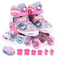 凯蒂猫 Hello Kitty溜冰鞋儿童全闪光轮滑鞋套装可调旱冰鞋HCB71250-8粉色31-34