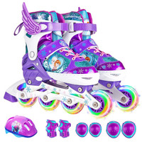 迪士尼(Disney)溜冰鞋儿童全套装轮滑鞋男女可调全闪光旱冰鞋滑冰鞋 紫冰雪S码（建议平时27-32码3-6岁）