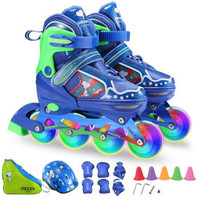 史努比 SNOOPY 溜冰鞋儿童男女全套装可调节八轮全闪直排轮滑鞋S码蓝色BH705