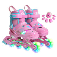 美洲狮（COUGAR）儿童套装轮滑鞋全闪溜冰鞋 MZS803粉色M码