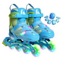 美洲狮（COUGAR）儿童套装轮滑鞋全闪溜冰鞋 MZS803蓝色L码
