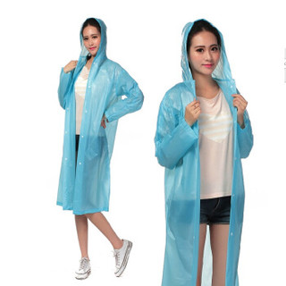 博沃尼克 半透明磨砂成人雨衣雨披 男女士长款带帽 非一次性雨衣 BY-01蓝色