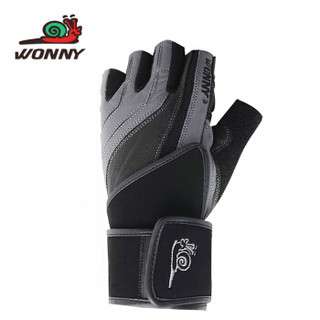 蜗牛 WONNY健身手套男女器械运动护腕半指防滑运动手套羊皮JS-051灰色L码