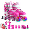 纬球 溜冰鞋儿童轮滑鞋可调节直排旱冰鞋前轮单闪WQ-T1702-P-M粉色M码