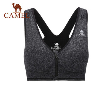 骆驼(CAMEL)运动内衣女透气跑步聚拢背心式无钢圈定型瑜伽健身bra无钢圈文胸黑麻灰 M