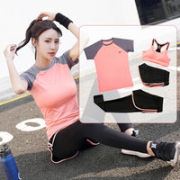 普为特POVIT 瑜伽服女套装运动跑步健身速干衣修身显瘦透气春夏款四件套 粉色L码 P-829