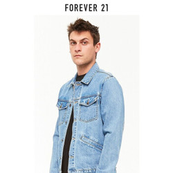 Forever21 牛仔外套男简约经典基本款全棉翻领宽松牛仔夹克外套 DENIM WASHED(水洗蓝) 175/101A(M)