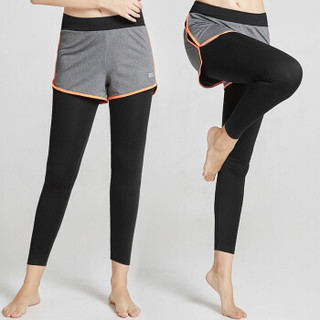 埃尔蒙特ALPINT MOUNTAIN运动裤女长裤跑步健身显瘦瑜伽训练假两件紧身裤 650-907 桔色 M *4件