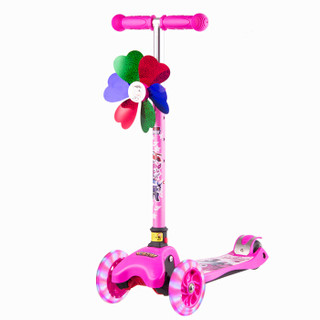 超级飞侠儿童滑板车 2-6-12岁 四轮可折叠踏板车 可升降闪光摇摆车 06粉色