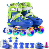 纬球 溜冰鞋儿童轮滑鞋可调节直排旱冰鞋前轮单闪WQ-T1701-B-S蓝色S码