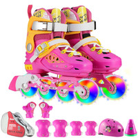 纬球 溜冰鞋儿童轮滑鞋可调节直排旱冰鞋八轮全闪WQ-T1701-P-L粉色L码