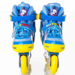 迪士尼(Disney)溜冰鞋 儿童男女套装轮滑鞋 可调单闪旱冰鞋 蓝色米奇(八轮含护具头盔)M码