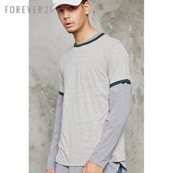 Forever 21男士棉质休闲撞色短袖T恤