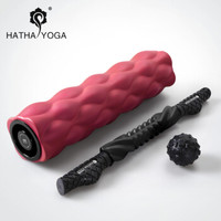 哈他专业泡沫轴肌肉放松滚轴瑜伽柱瘦腿泡沫滚轴健身瑜伽狼牙棒按摩轴三件套  脂红