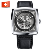 艾戈勒（agelocer）大爆炸系列瑞士钟表 新品时尚全自动机械腕表镂空方形大表盘潮男表 经典黑皮 5601A1