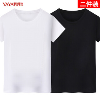 鸭鸭 男士紧身上衣服打底衫纯色圆领短袖T恤YY-W-770077 白色+黑色 L