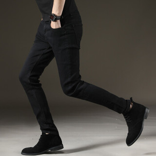 太子龙(TEDELON) 牛仔裤男  纯色弹力修身小脚舒适型酷男士牛仔长裤 T82410 黑色 29