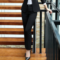 初申 职业装女装套装小西装女士短款商务正装高腰显瘦西裤SWXZ188112-3 单件黑色长裤L